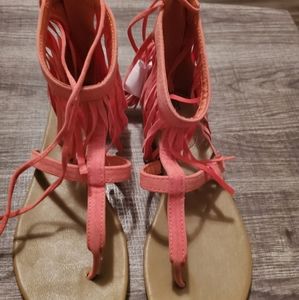 Breckelle's fringe tie up the leg sandals